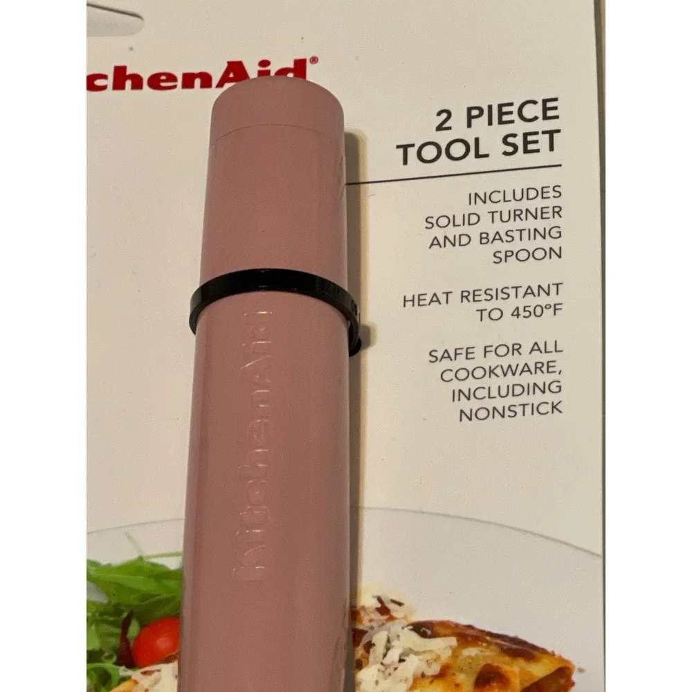 KitchenAid Pink 2 Piece Tool Set Solid Turner Basting Spoon Dried RoseKQ361OHDRA